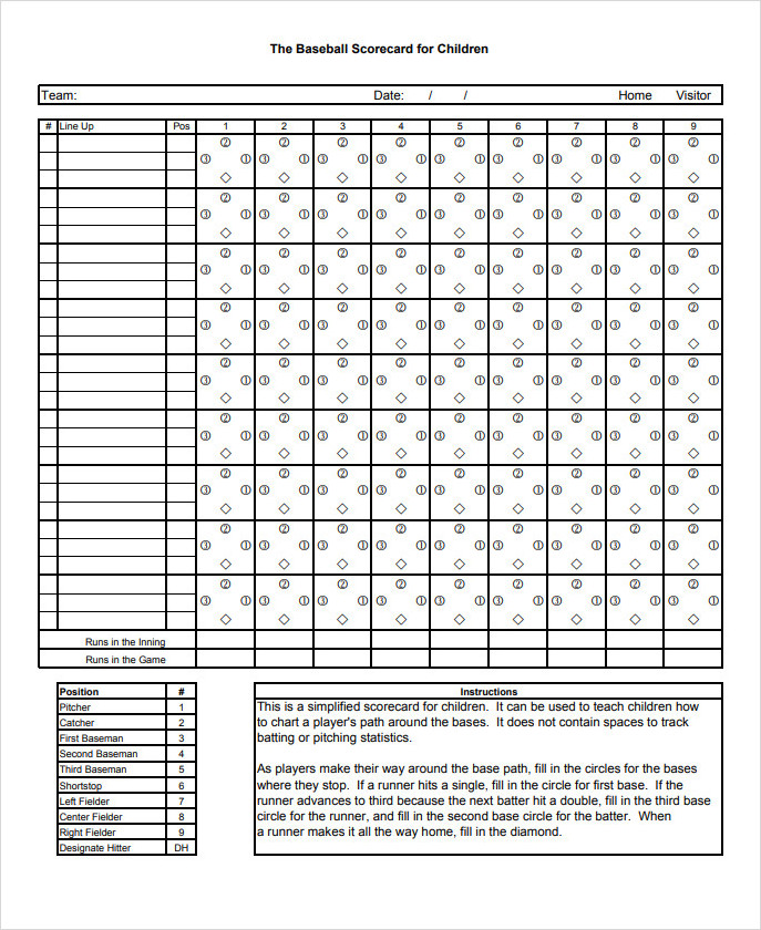 Baseball Scoresheet Template for Children Baseball Scoresheet Template for Children