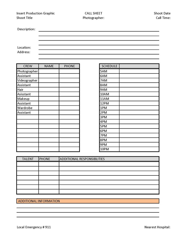 Blank Call Sheet Template