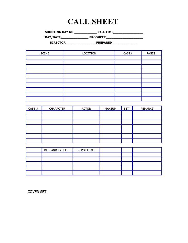 Blank Call Sheet Template