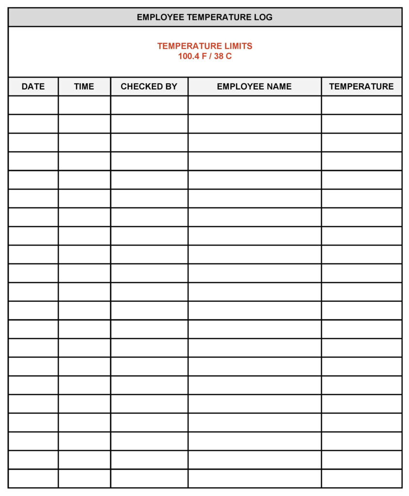 Printable Body Temperature Tracker Template