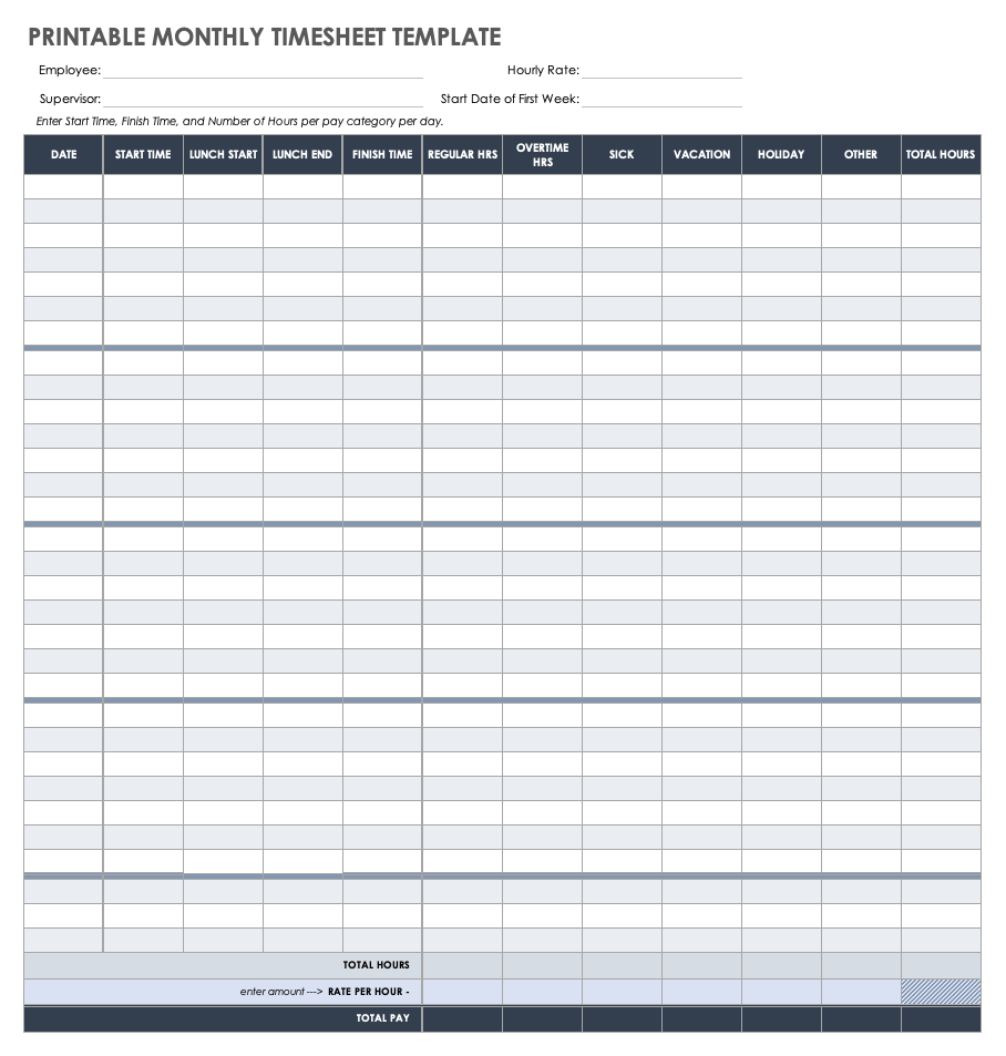 Calendar Timesheet Template