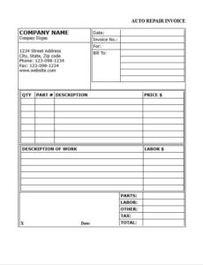 Car Repairs Collection Note Printable Car Repair Receipt Template