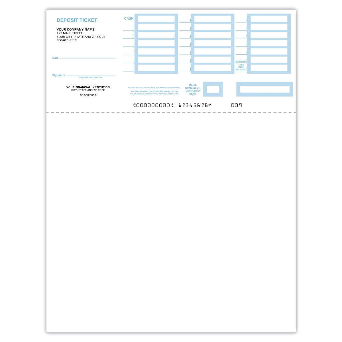 Cash Deposit Ticket Template