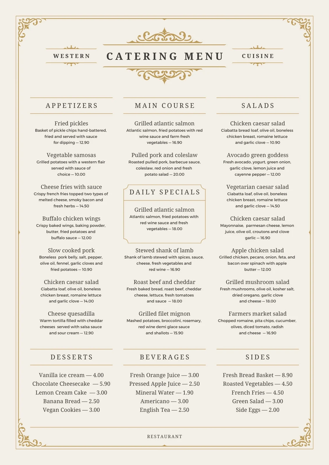 Catering Menu Template Sample Catering Menu Template Sample