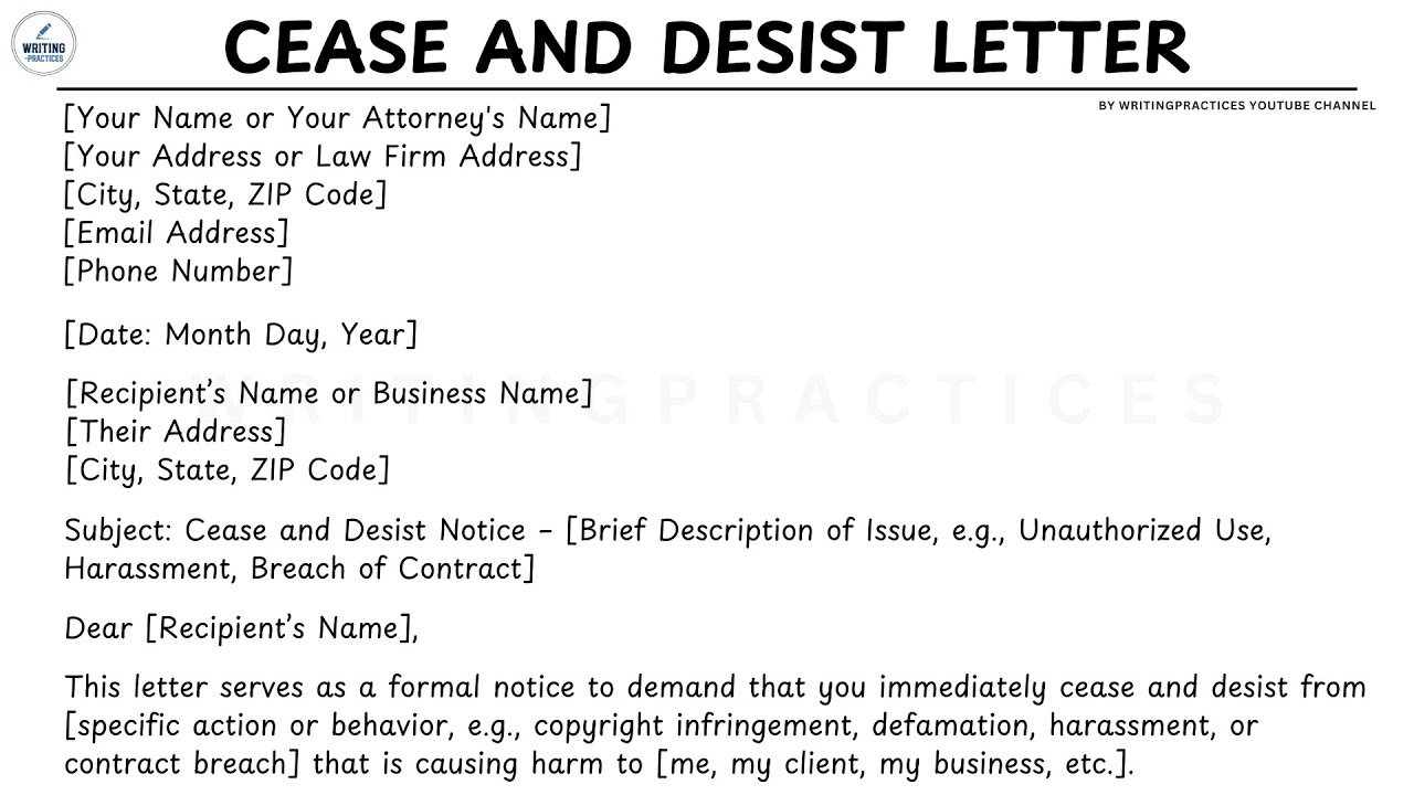 Cease and Desist Letter Template