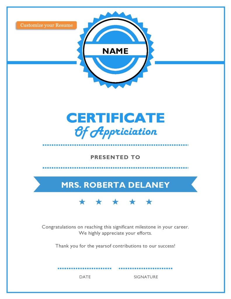 Printable Certificate of Appreciation Template