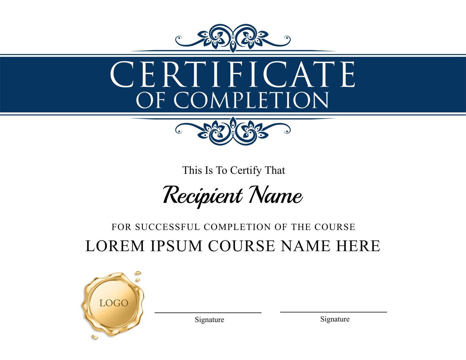 Printable Certificate of Completion Template