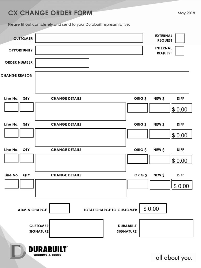 Free Printable Change Order Template