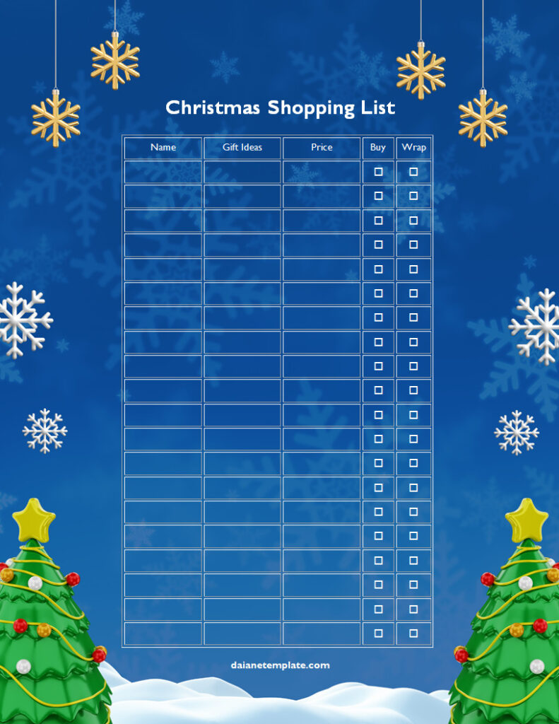 Printable Christmas Shopping List Template