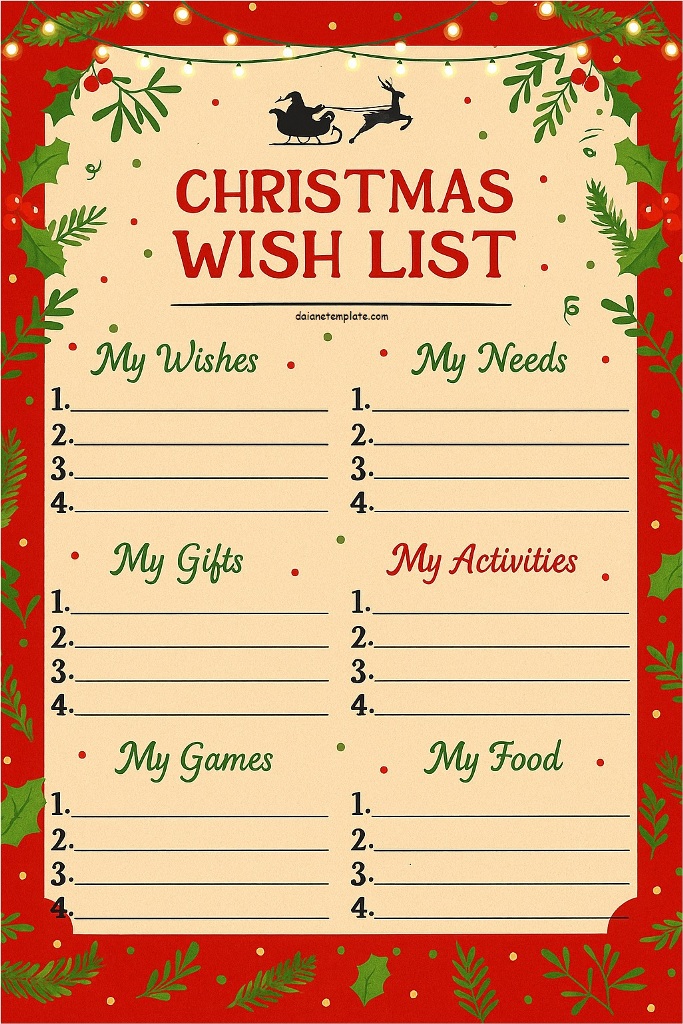 Printable Christmas Wish List Template