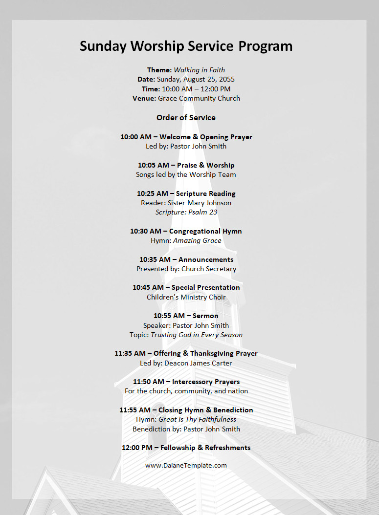 Customizable Church Program Template Word