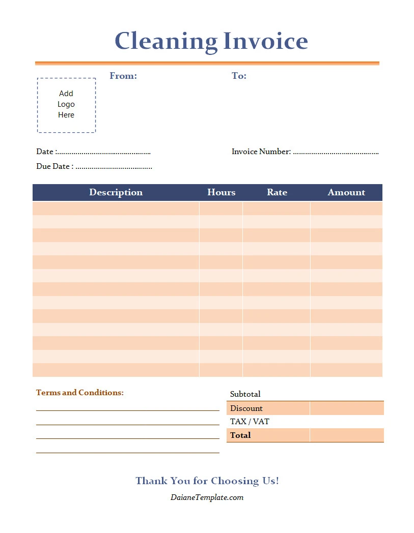Blank Cleaning Invoice Template Word