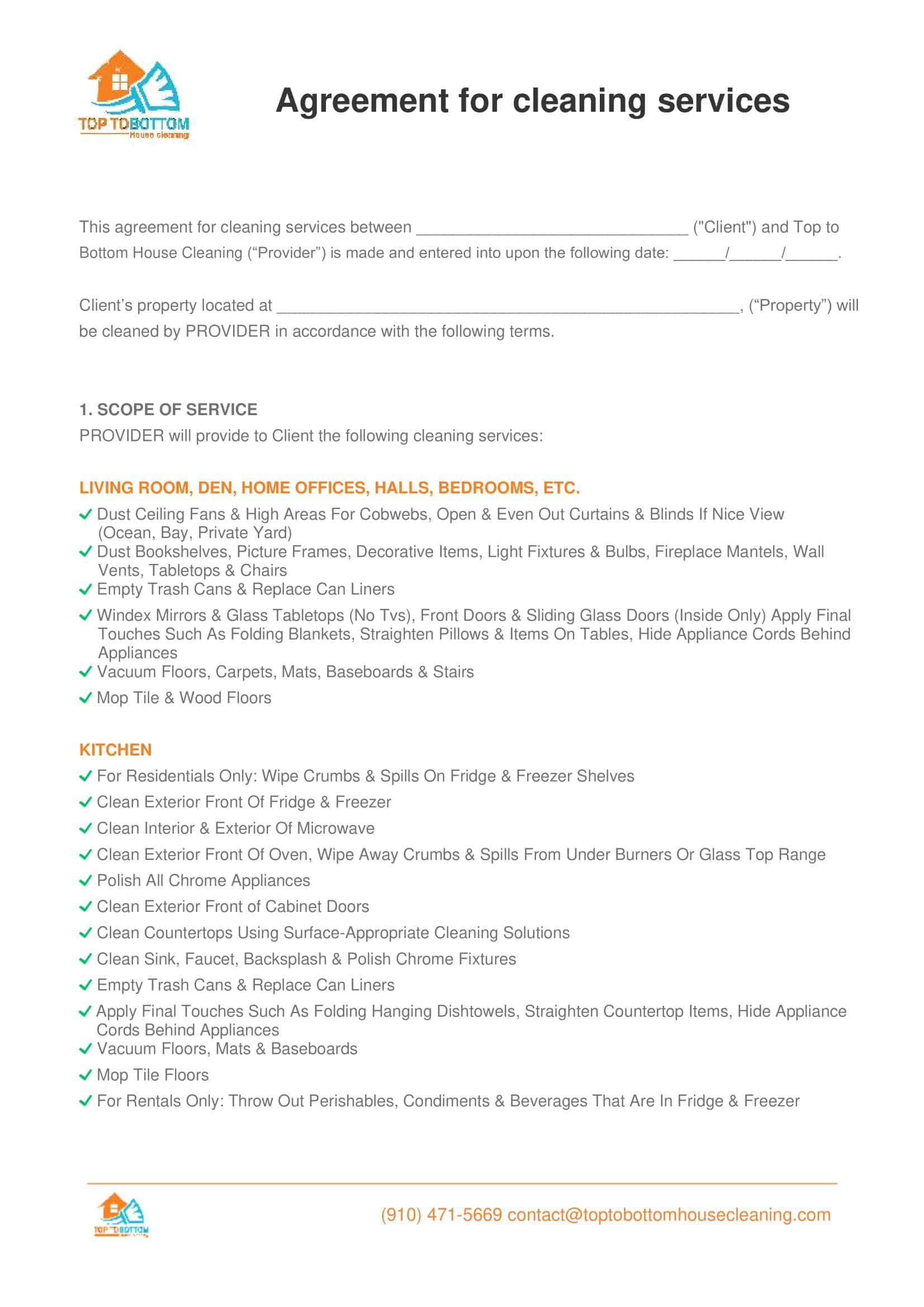 Cleaning Service Agreement Template Sample