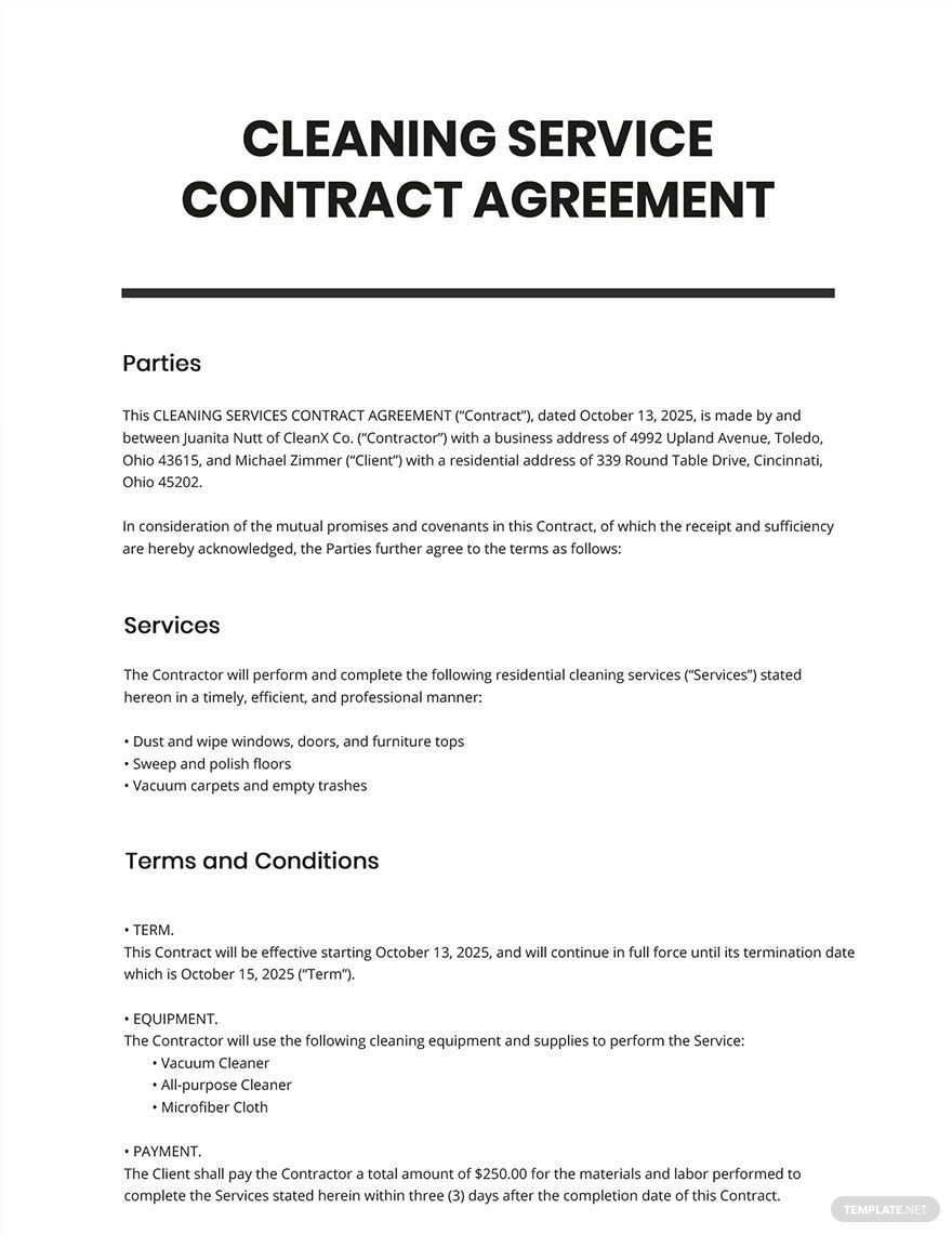 Cleaning Service Agreement Template
