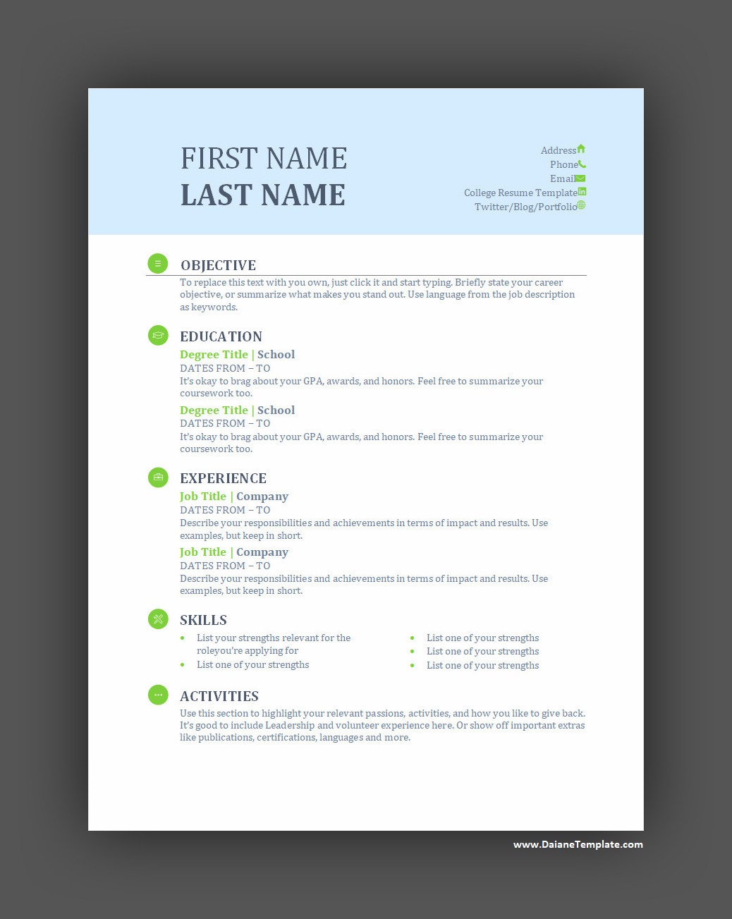 Simple College Resume Template