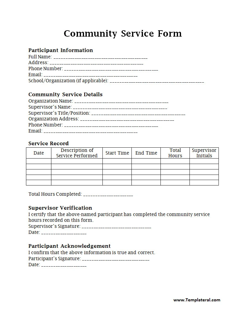Community Service Form Template Word