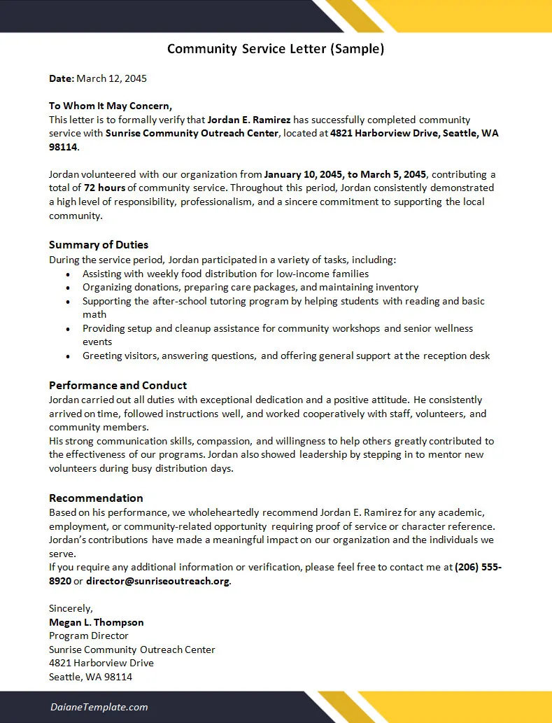 Community Service Letter Template Community Service Letter Template Word