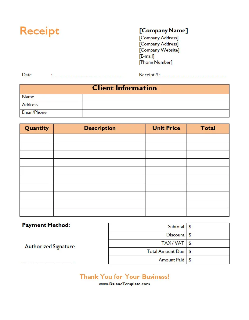 Company Receipt Template Simple Company Receipt Template Word
