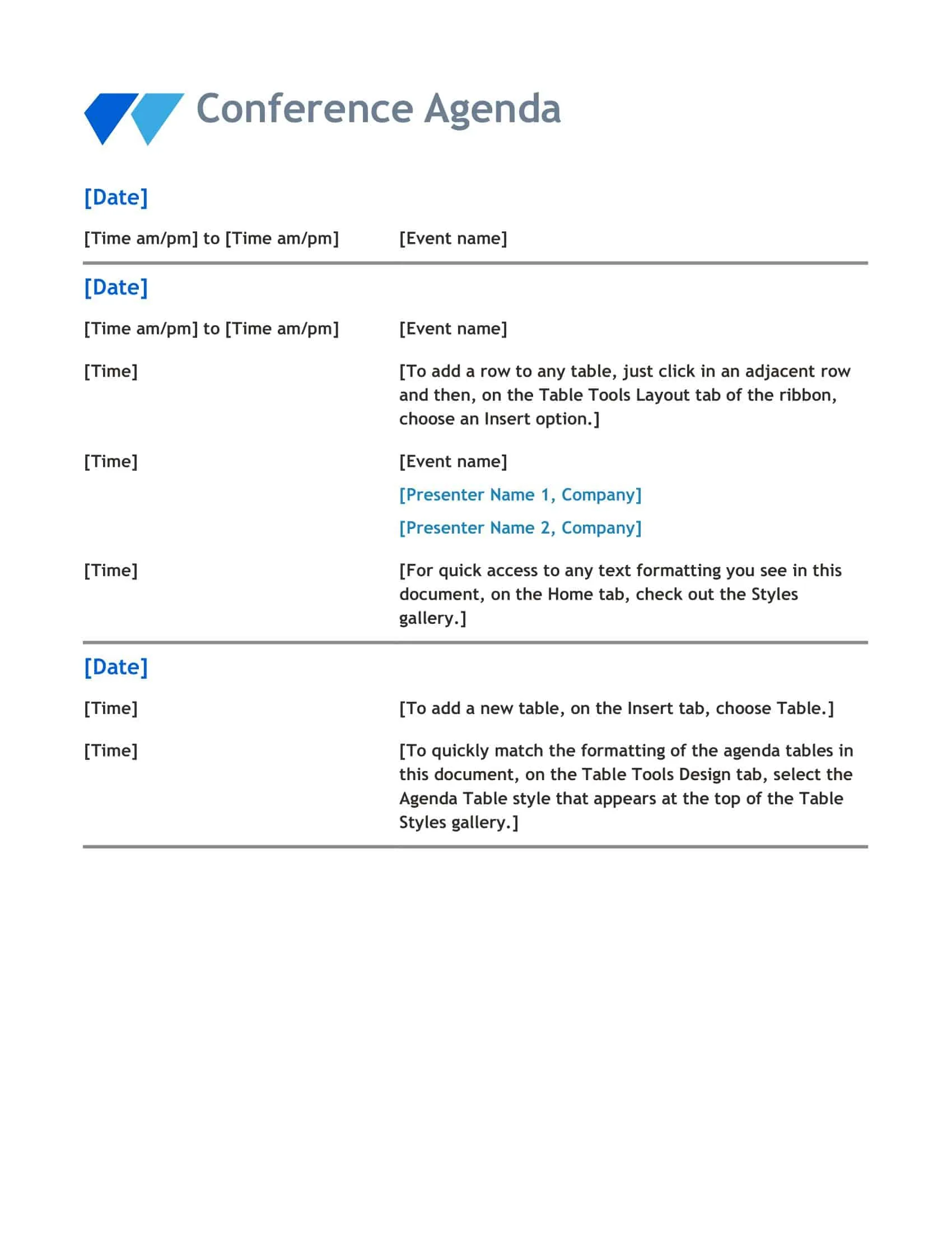 Conference Agenda Template Conference Agenda Template