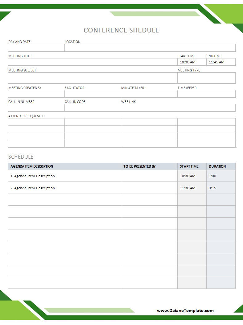 Simple Conference Schedule Template