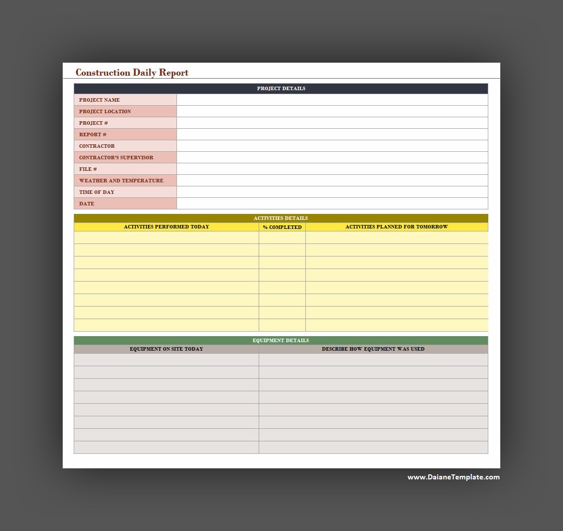 Simple Construction Daily Report Template
