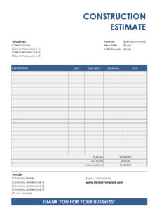 Free Printable Construction Estimate Template