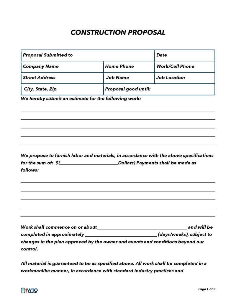 Construction Project Proposal Template Construction Project Proposal Template