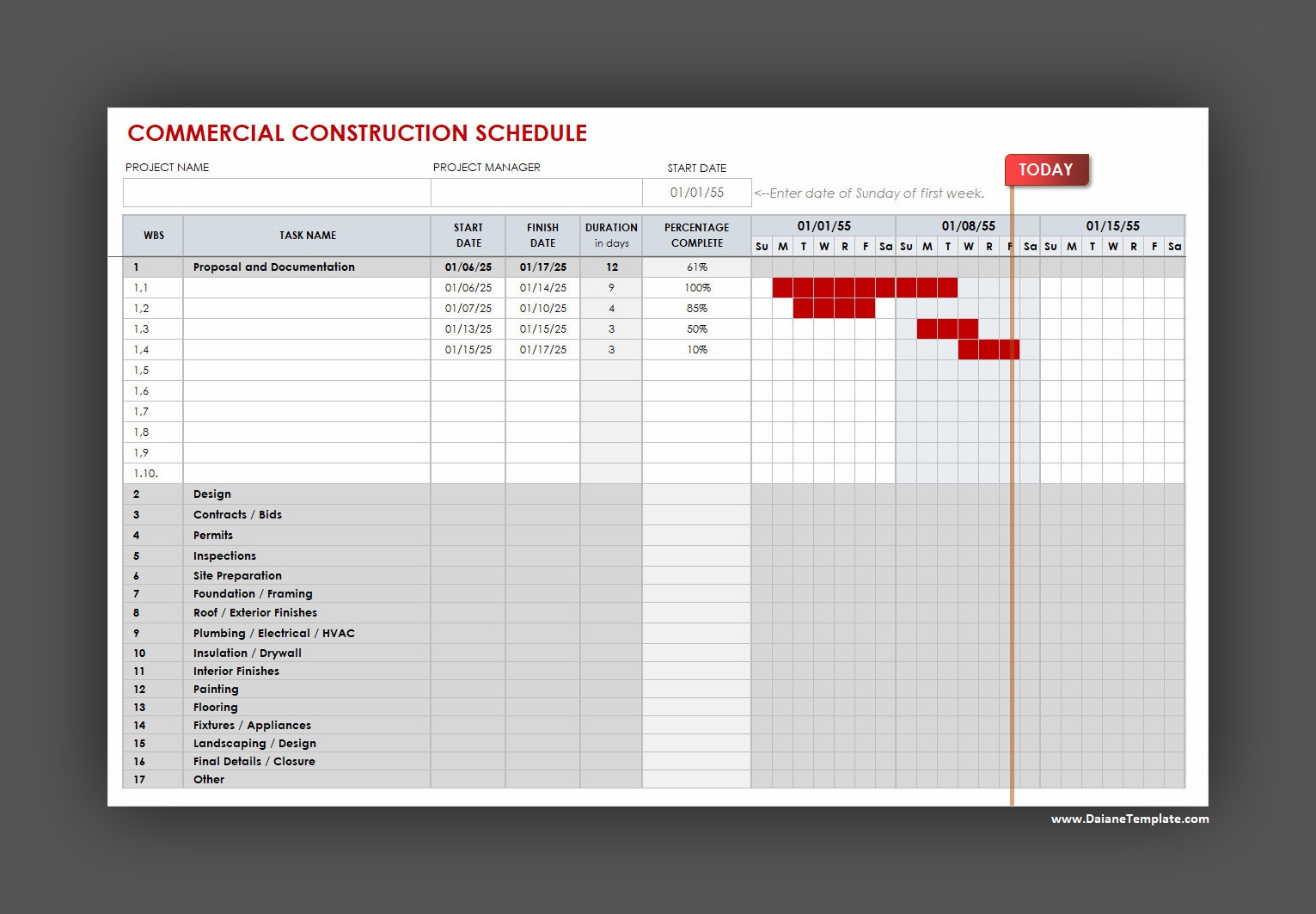 Construction Schedule Template Excel