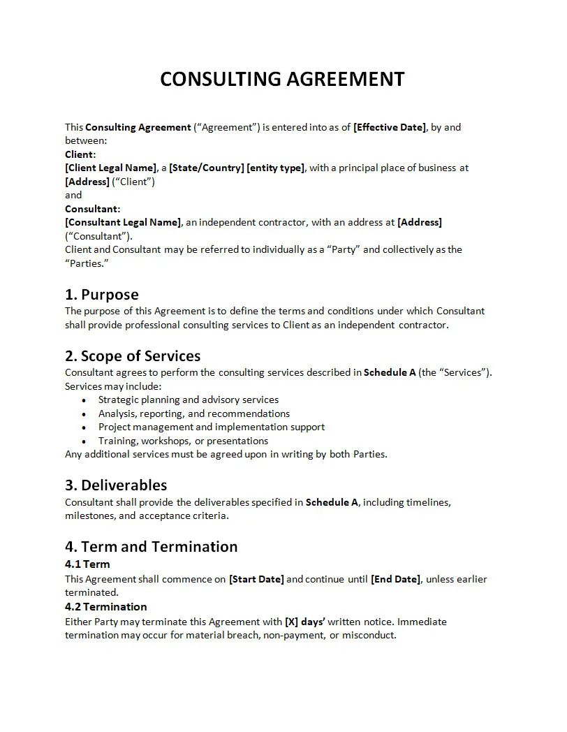 Simple Consulting Agreement Template Word
