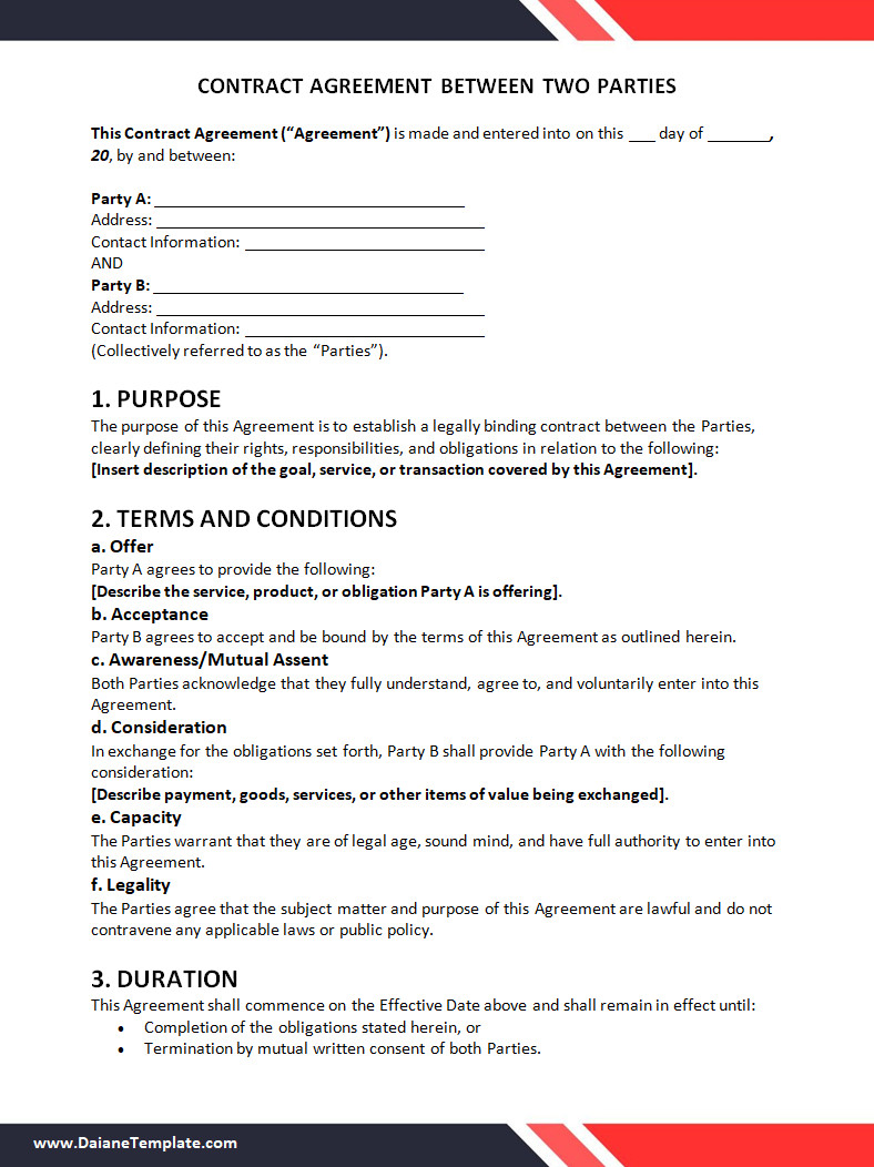 Contract Agreement Template Between Two Parties