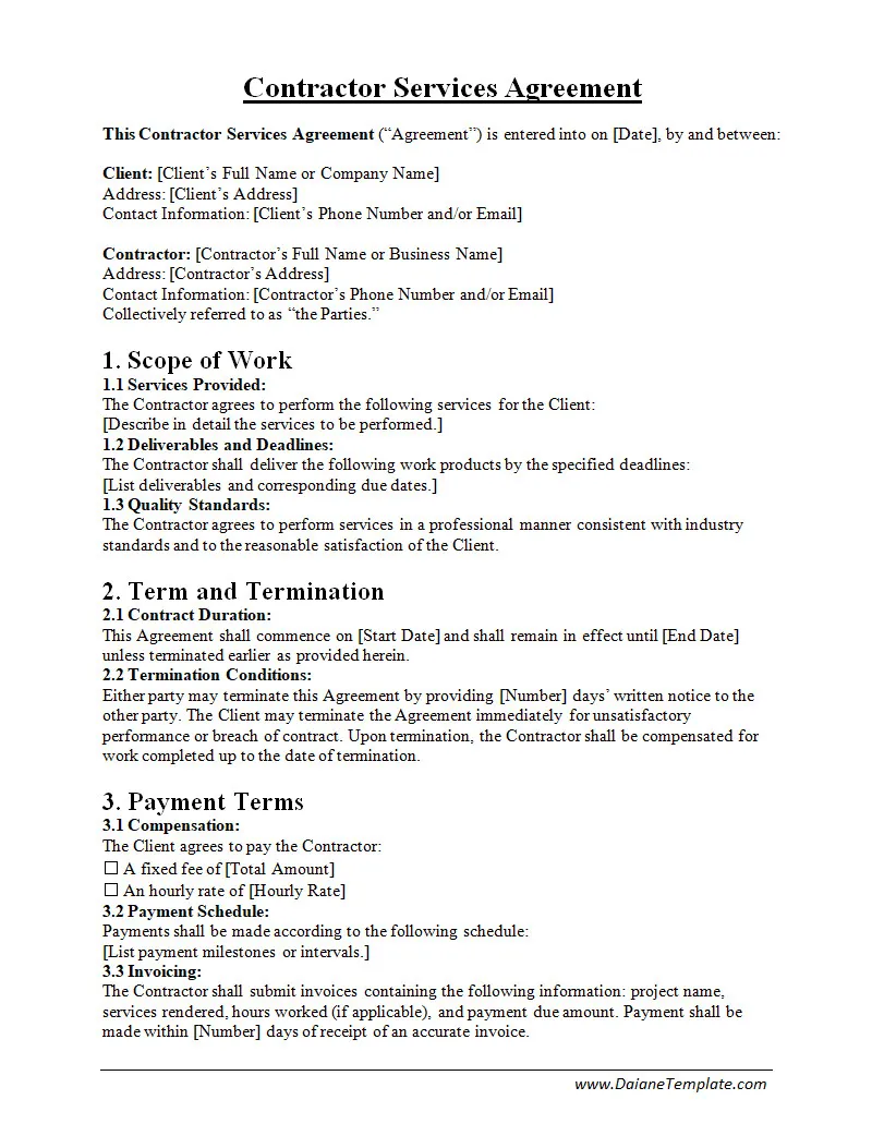 Contractor Services Agreement Template