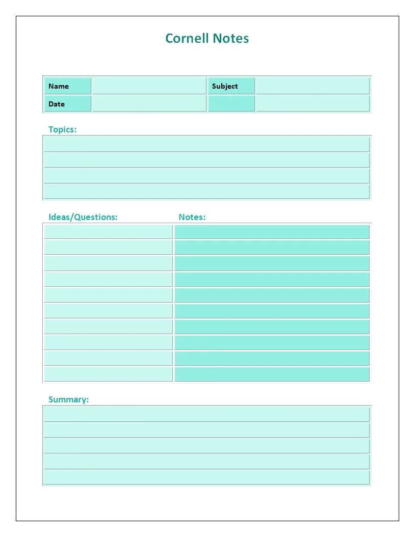 Simple Cornell Notes Template