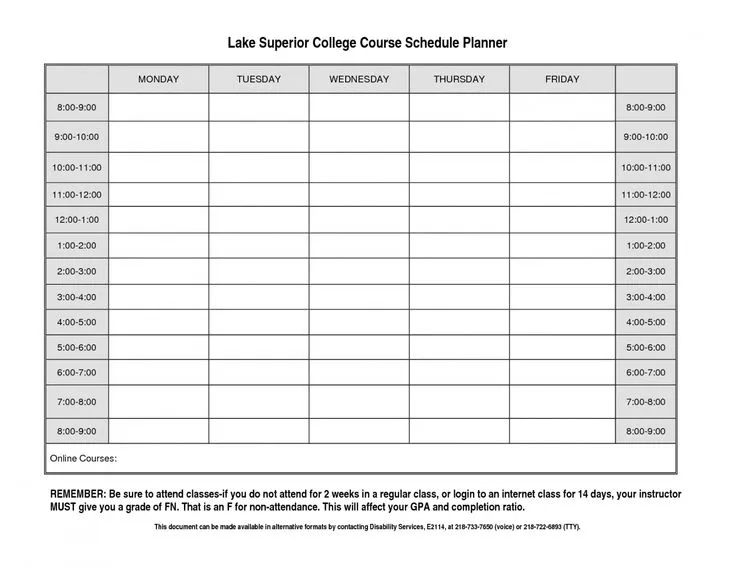 Course Schedule Template