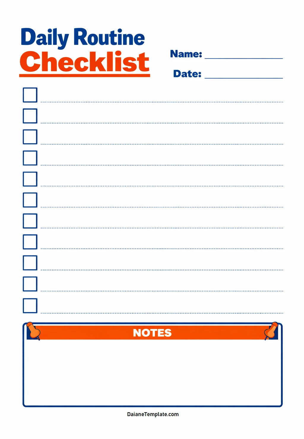 Daily Checklist Template Simple Blank Daily Checklist Template