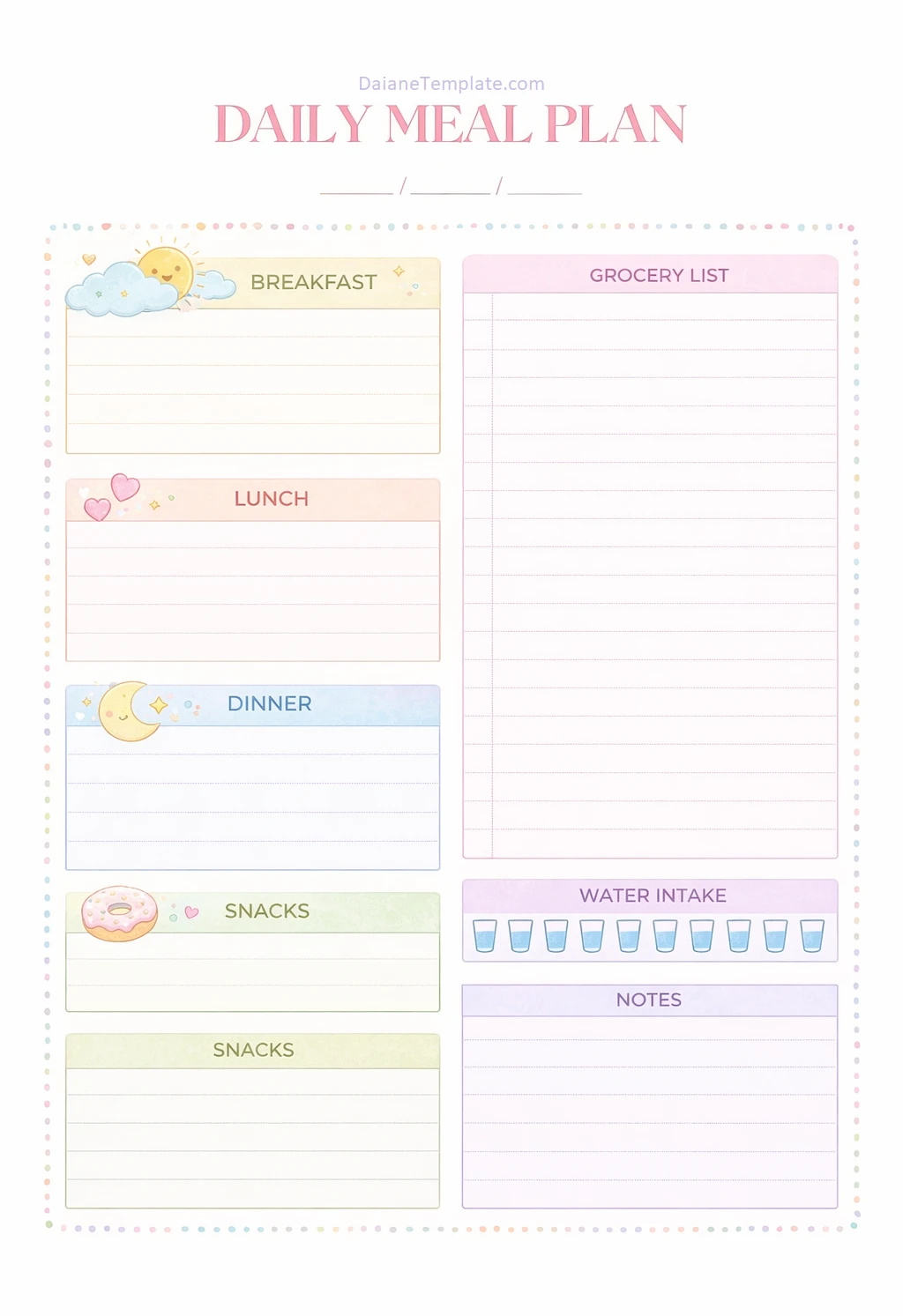 Daily Meal Plan Template Simple Blank Daily Meal Plan Template