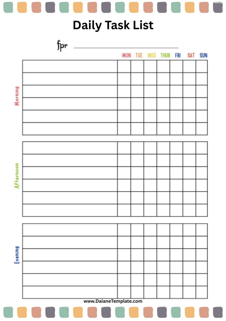 Free Printable Daily Task List Template