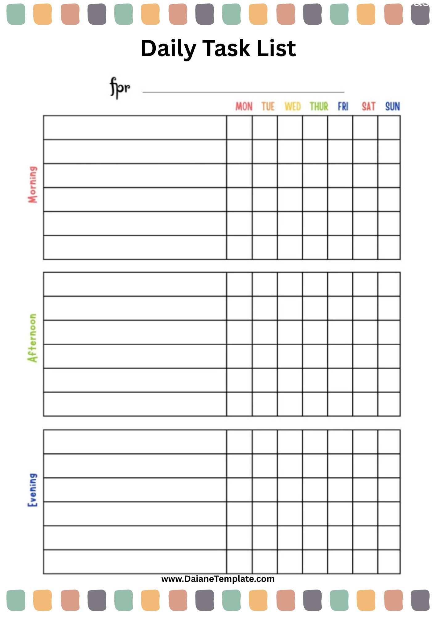 Simple Daily Task List Template