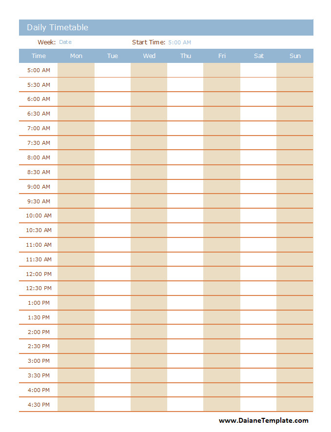 Simple Daily Timetable Template