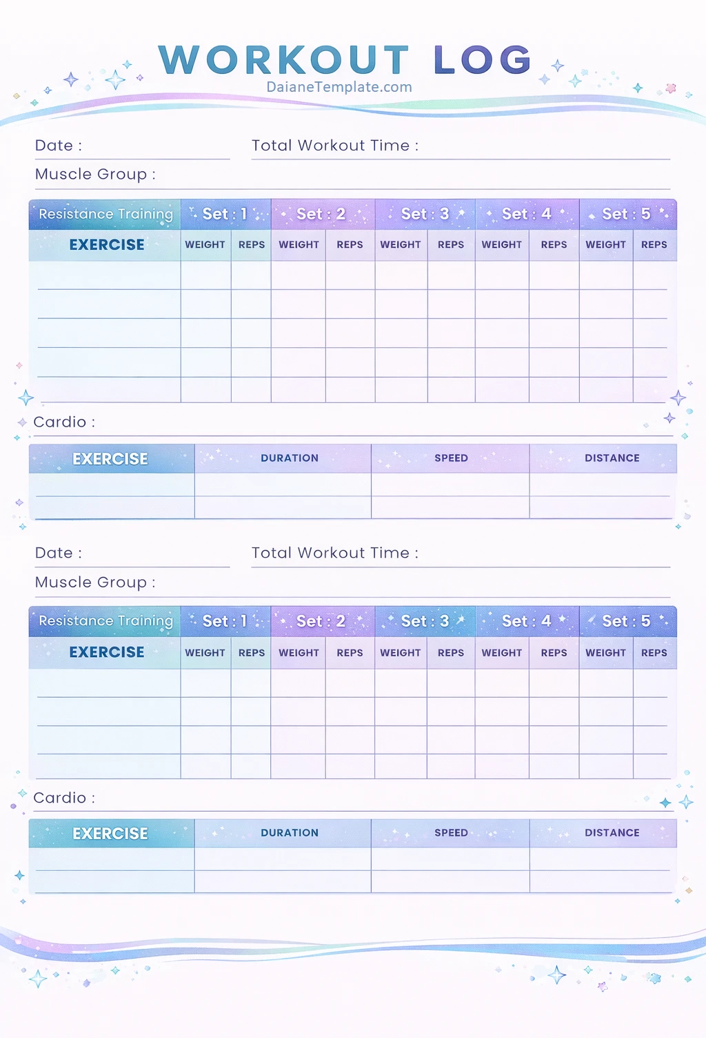 Daily Workout Log Template Simple Blank Daily Workout Log Template