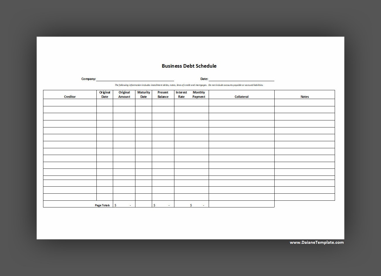 Debt Schedule Template