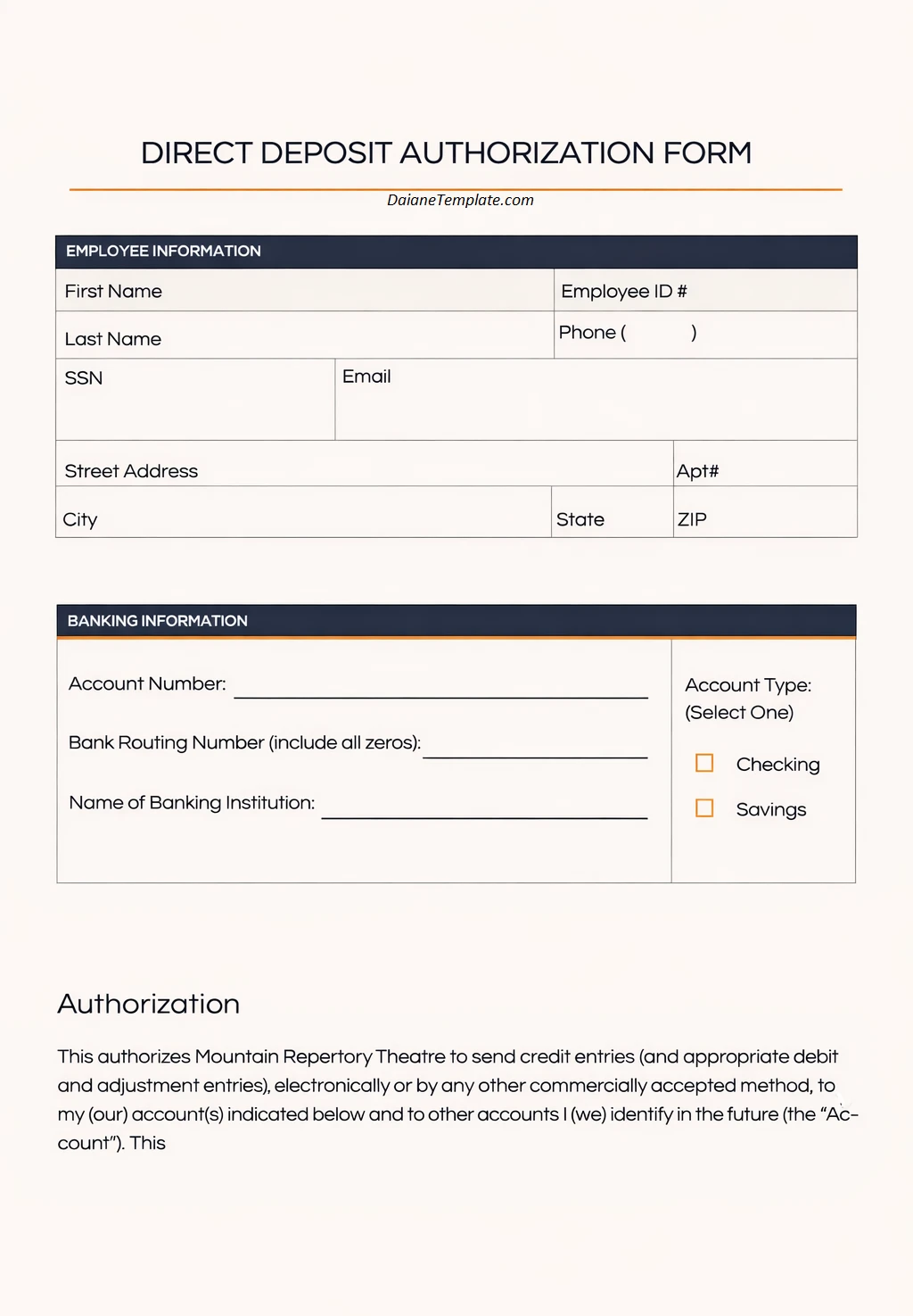 Direct Deposit Authorization Form