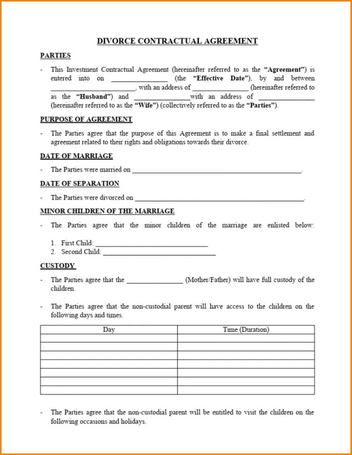 Divorce Agreement Template Divorce Agreement Template
