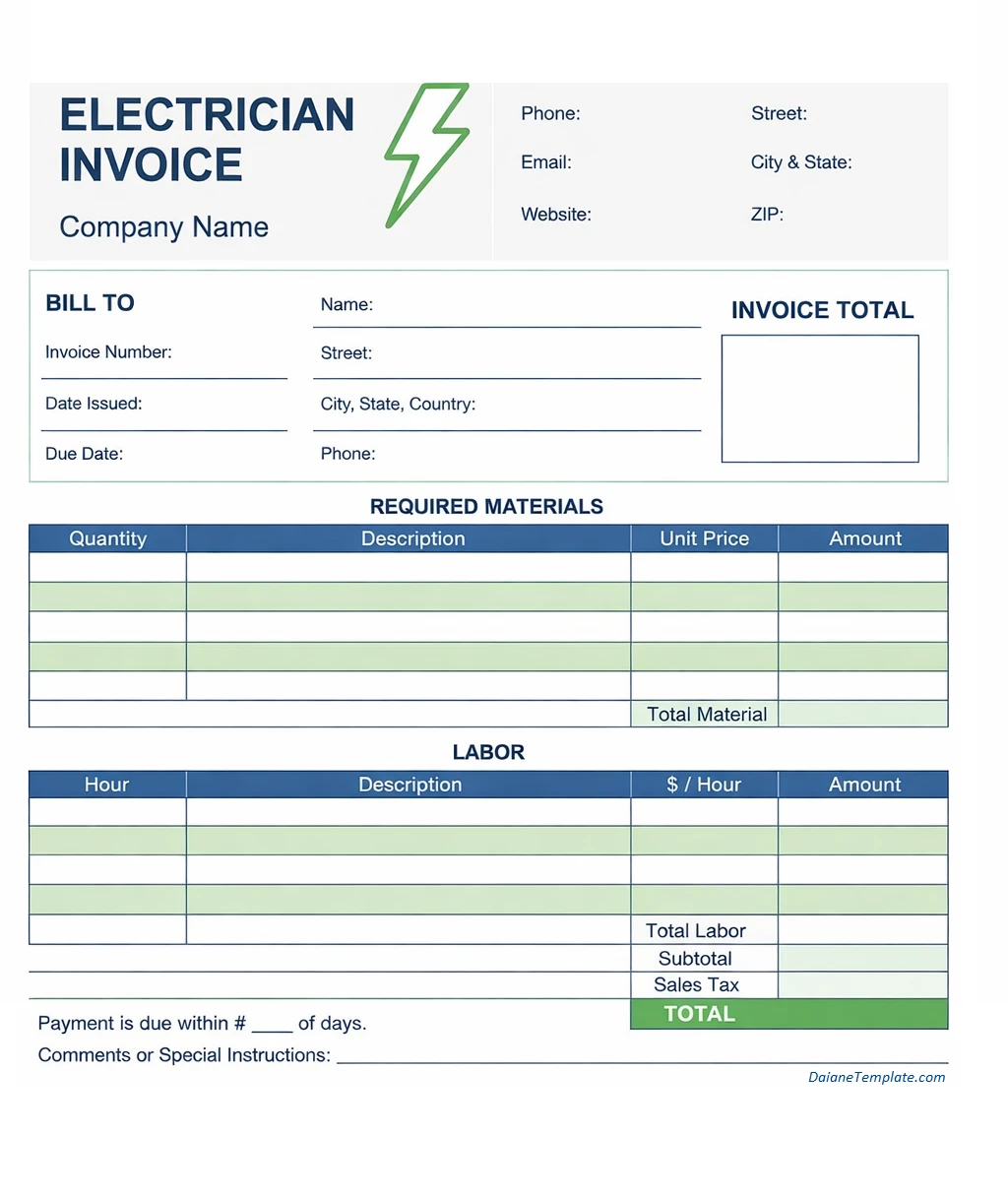 Electrical Invoice Template Simple Blank Electrical Invoice Template