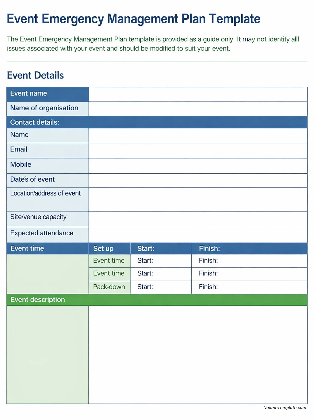 Emergency Action Plan Template Emergency Action Plan Template