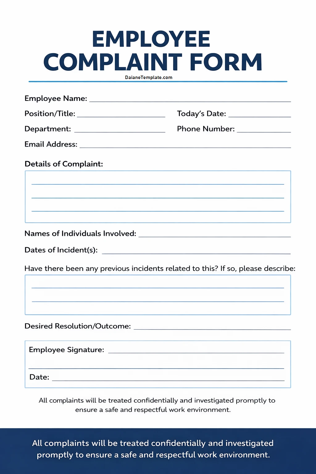 Printable Employee Complaint Form Template
