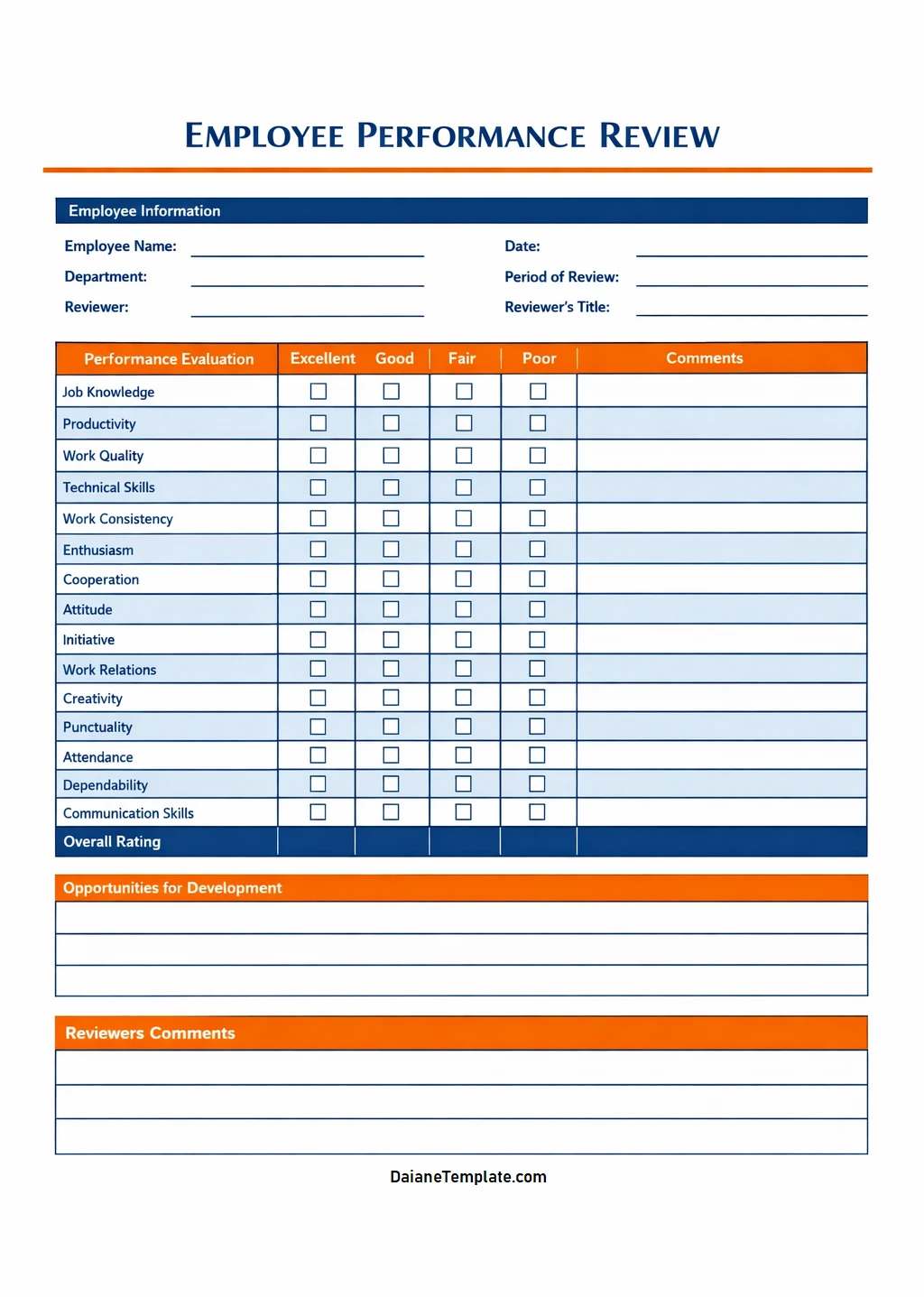 Printable Employee Performance Review Template
