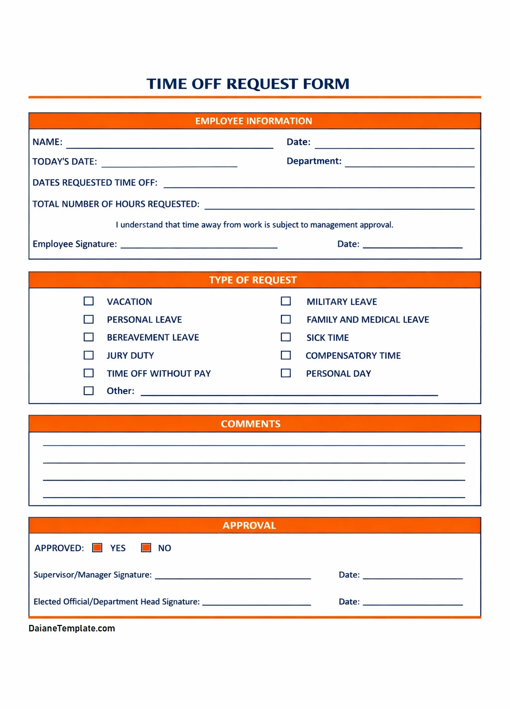 Employee Time Off Request Form Printable Employee Time Off Request Form Template