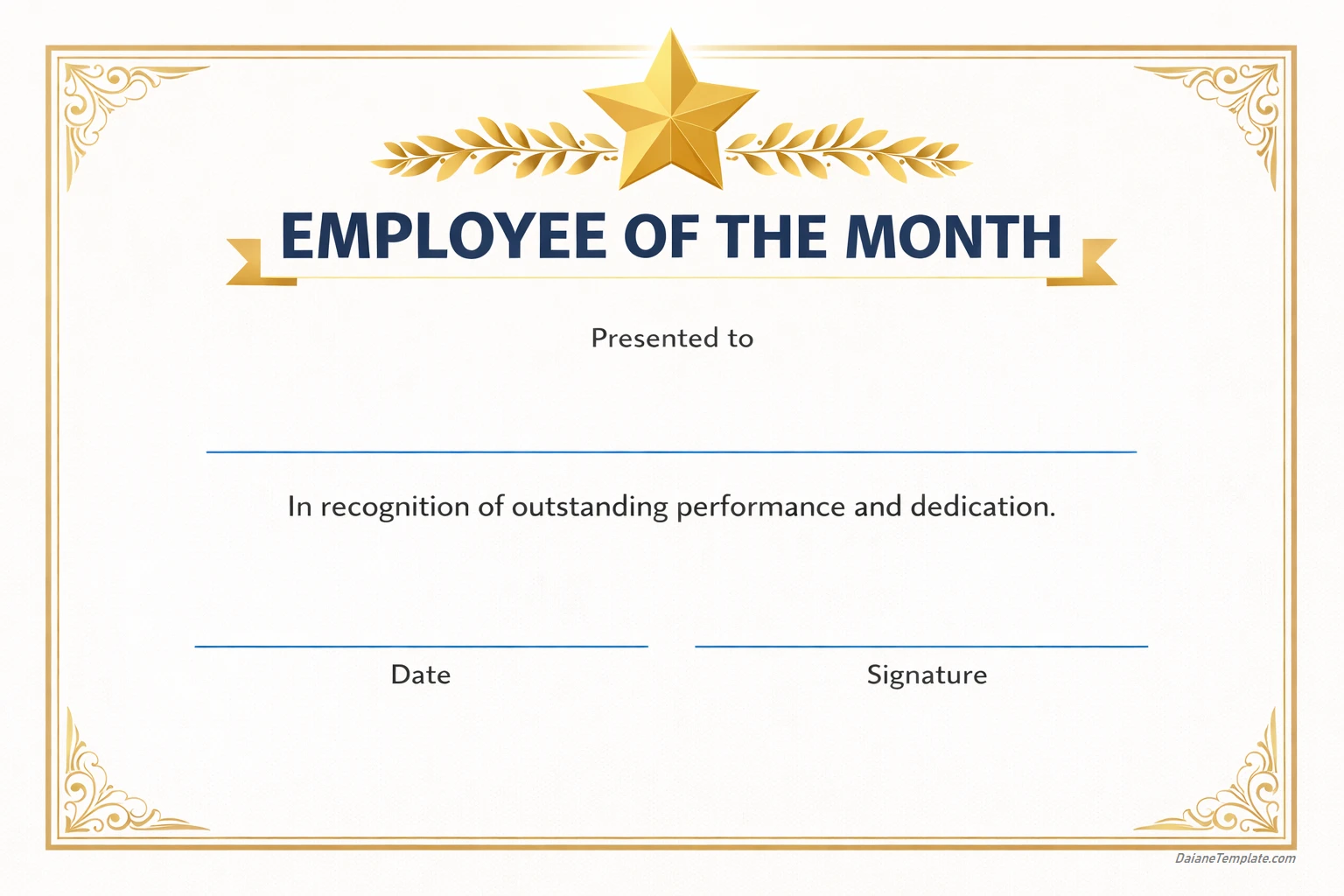Printable Employee of The Month Certificate Template