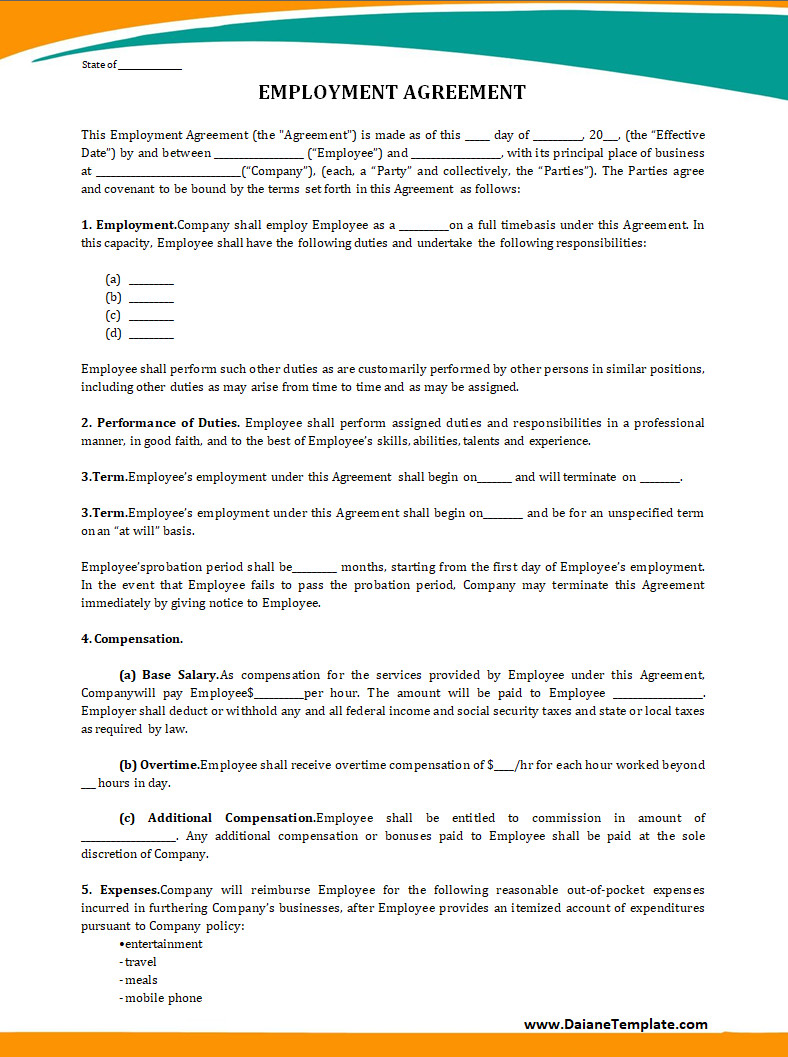 Employment Agreement Template Employment Agreement Template