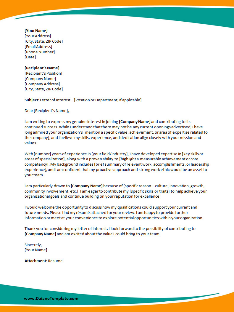 Employment Letter of Interest Template Employment Letter of Interest Template